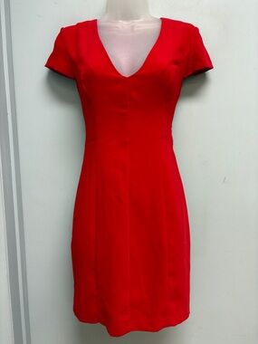 Amanda Uprichard Red Sheath Dress | Cap Sleeve V-Neck | Size P